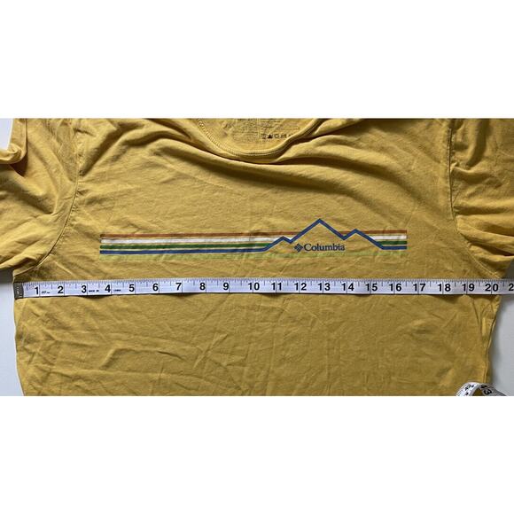 Columbia Shirt Men's Yellow Striped Mountain Logo Graphic Tee Short Sleeve Large - Picture 6 of 6